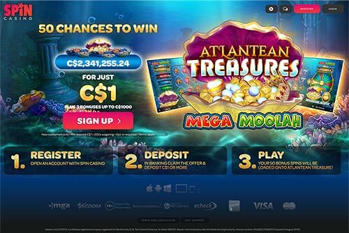 Spin Casino Bonus screen